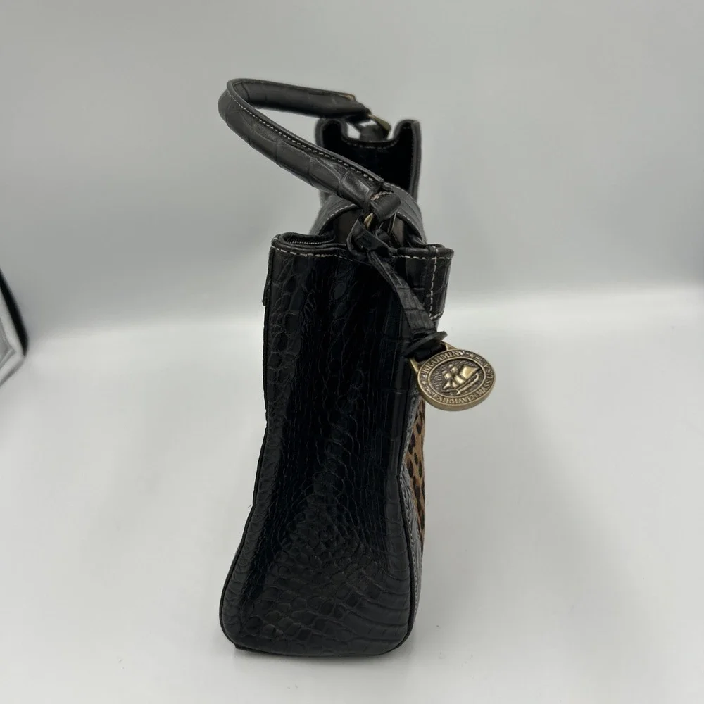 Vtg BRAHMIN Cheetah Print Calf Hair Black Italian Leather Croc Purse Bag 90's - Picture 3 of 14